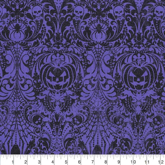 Fabric Traditions Halloween Purple Glitter Gothic Scroll Home Décor Fabric